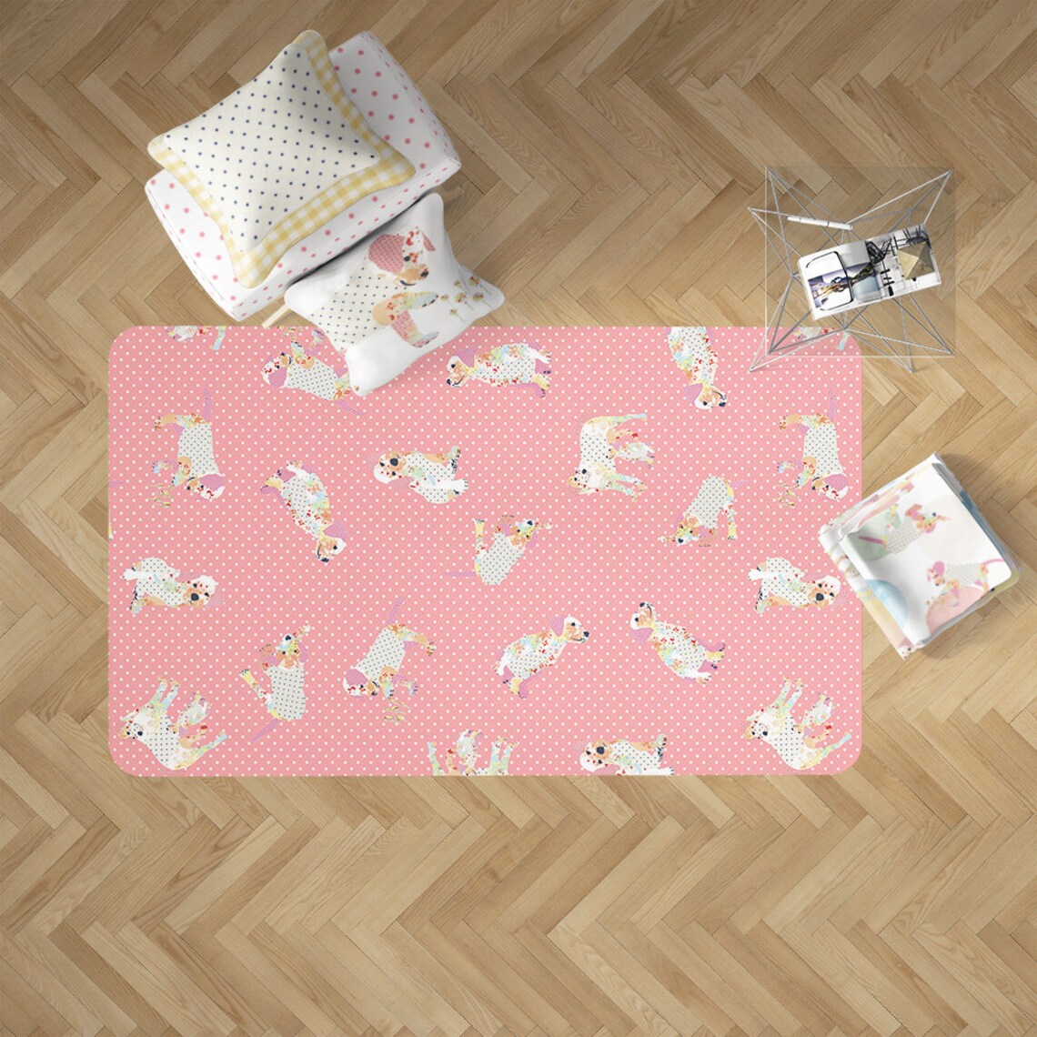 Puppy Decor Nursery Floor Rug Pink Play Mat Nursery Area Rug Etsy