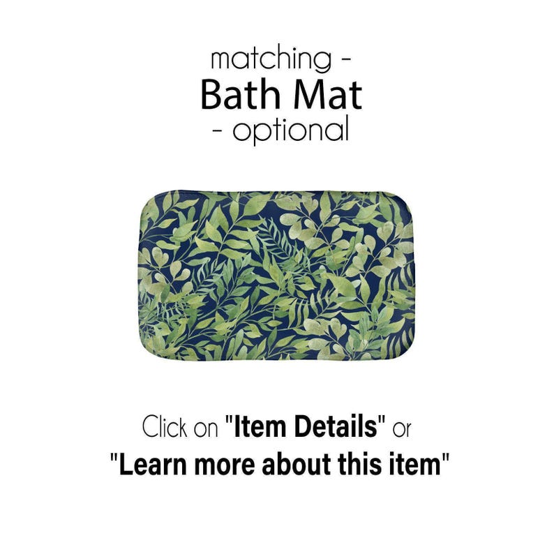 Navy Blue Leafy Shower Curtain: Tropical Watercolor Pattern, Eco-Friendly Fabric | Mold Resistant, Machine Washable | Multiple Sizes image 7