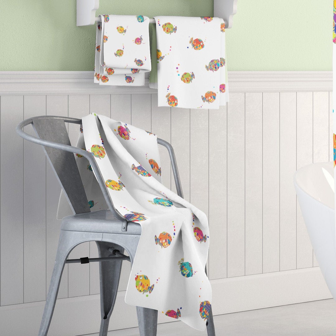 Colorful Fish Bath Towels for Kids Bathroom Decor. Tropical Etsy