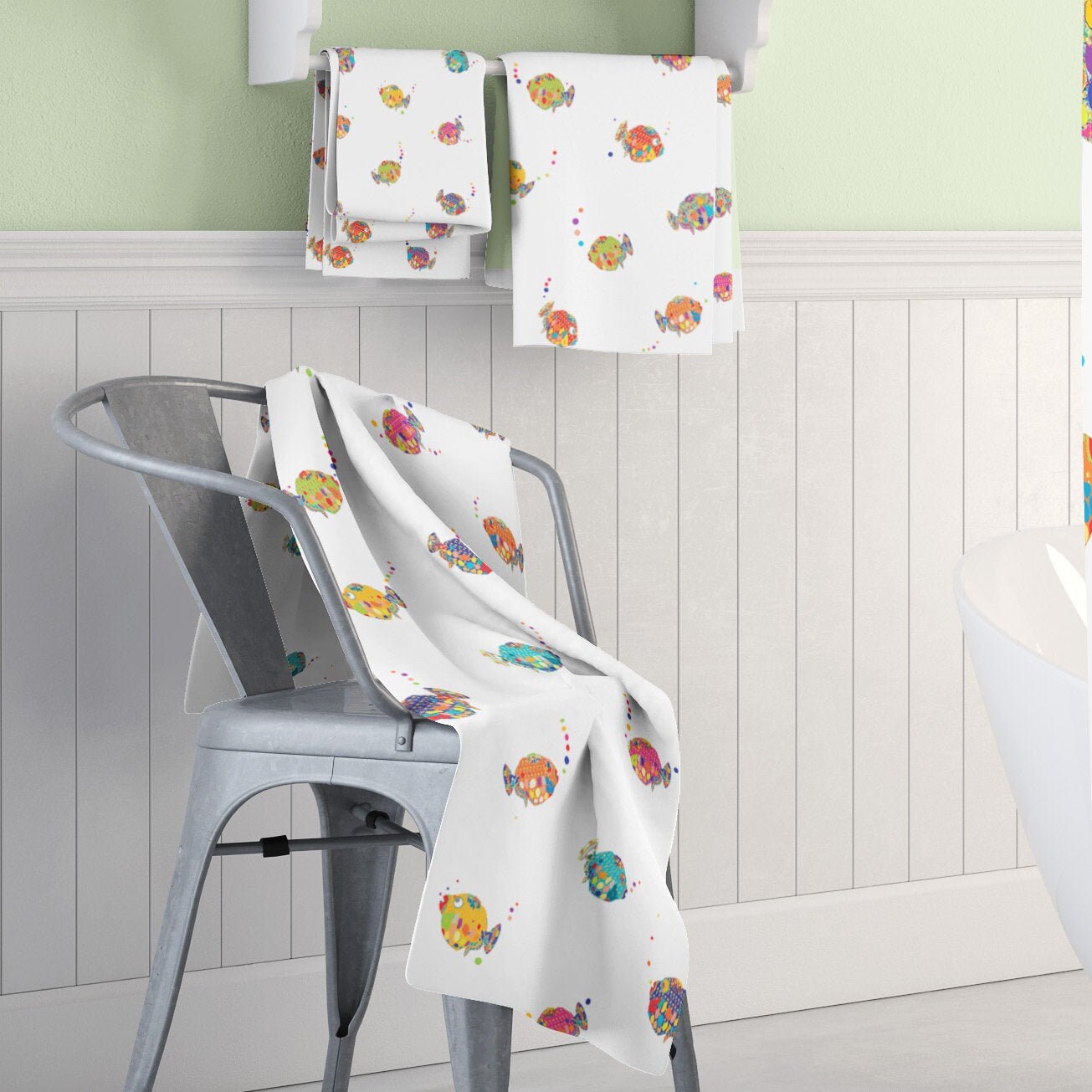 Colorful Fish Bath Towels for Kids Bathroom Decor. Tropical Etsy