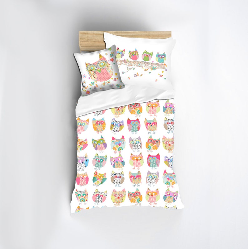 Toddler Girls Bedding Owl Duvet Cover Pink Shabby Chic Image 0