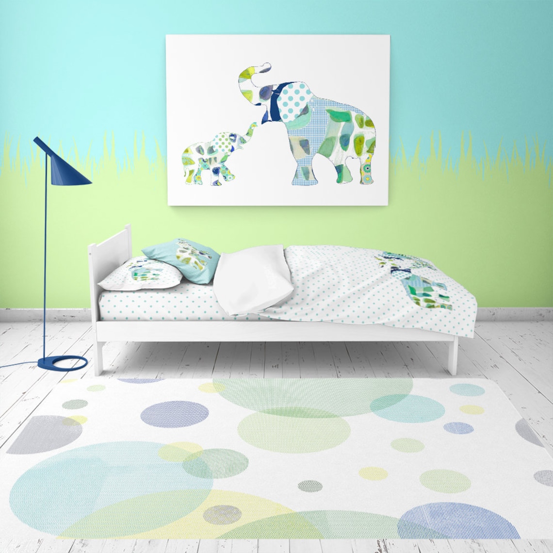 Toddler Boys Room Floor Rug. Playroom Area Rug. Blue & Green Etsy