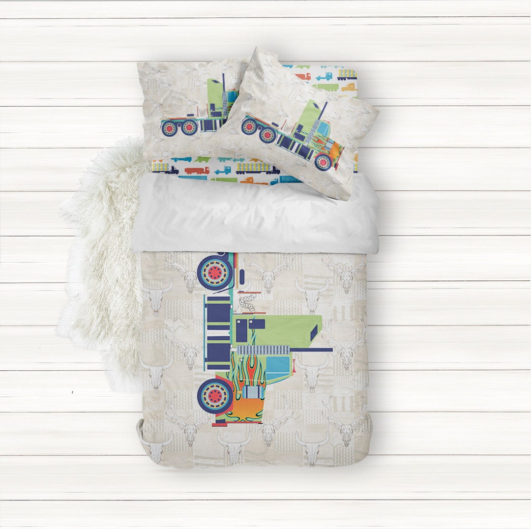 Toddler Boy Duvet Cover Big Truck Bedding Set for Modern Etsy
