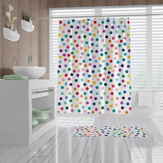 Kids Shower Curtain: Colorful Polka Dot Design, Fun Bathroom Decor | Polyester, Mold Resistant | 72x72 Inches