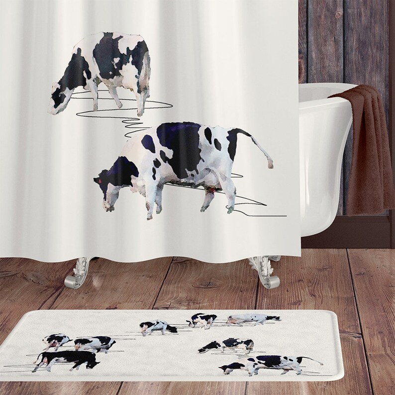 Black and white farm shower curtain farmhouse bathroom set Etsy