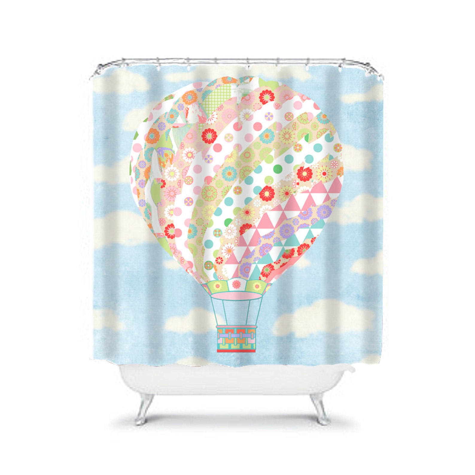 Kids Shower Curtain Hot Air Balloon Shower Curtain Kids Etsy