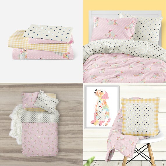Baby Pink Puppy Dogs Toddler Girl Bedding Set Girl Duvet Etsy