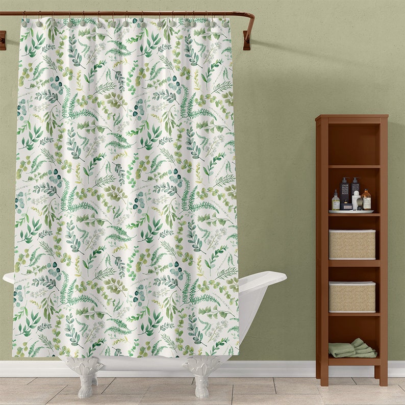 Botanical Shower Curtain. Leafy Green Floral Shower Curtains. Etsy