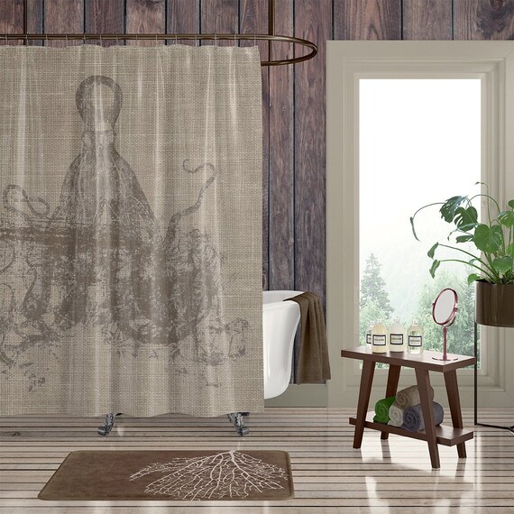 Beach House Octopus Shower Curtain Extra Long Fabric Shower Etsy