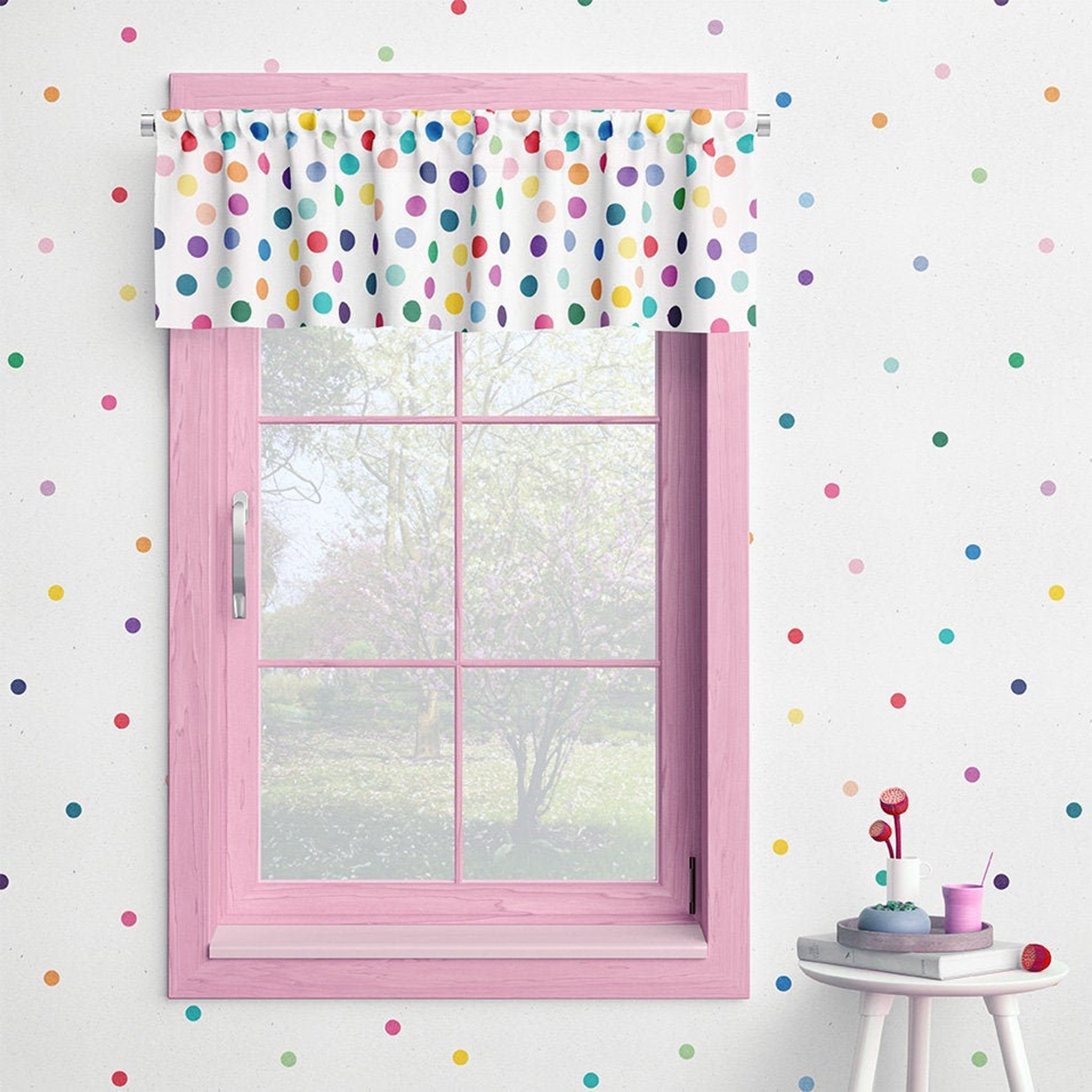 Polka Dots Curtain Valance Window Curtain. Baby Girl Nursery Etsy