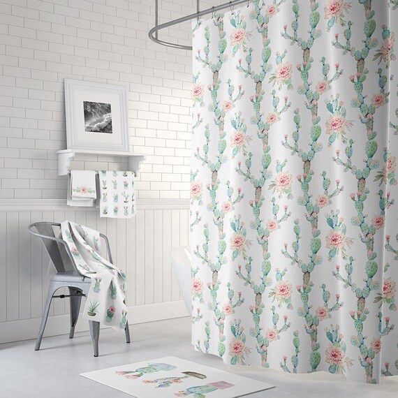 Desert Cactus Bloom Shower Curtain Cactus Shower Curtains Etsy