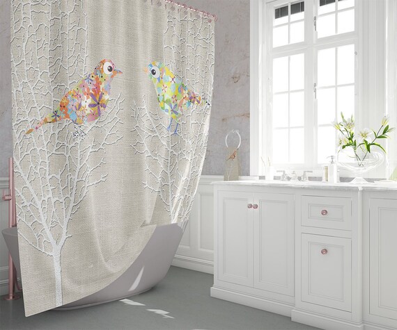 Beige Bathroom Decor Bird Shower Curtain Beige Shower Etsy
