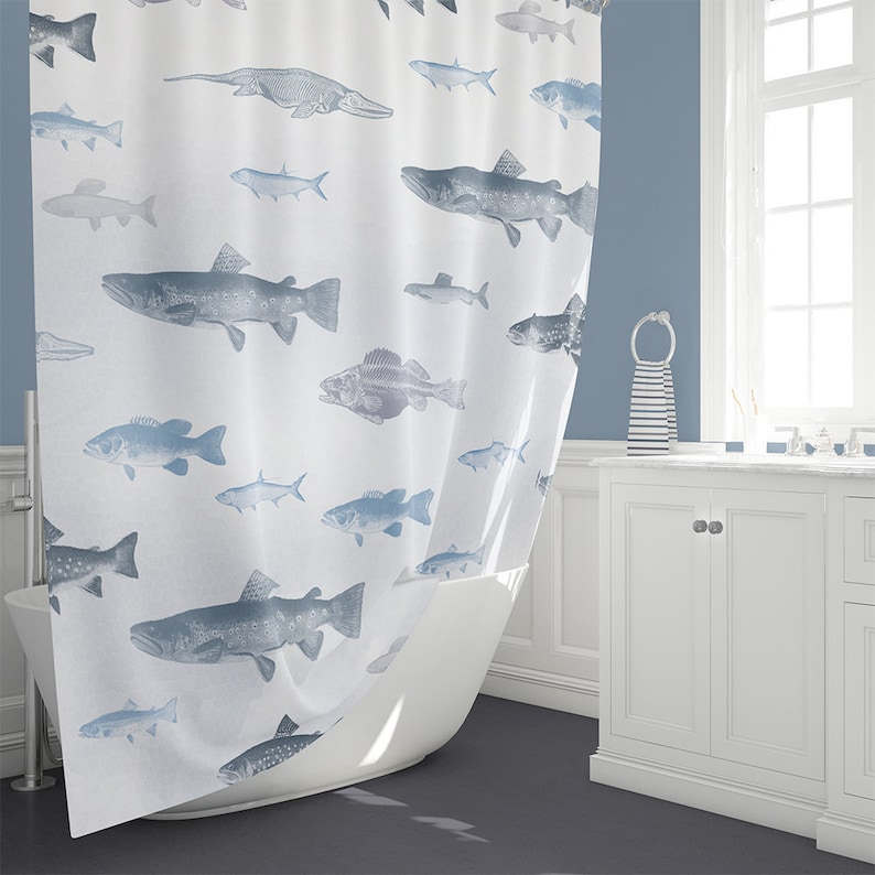 Fish Shower Curtain Extra Long Shower Curtain 70 74 84 90 Etsy