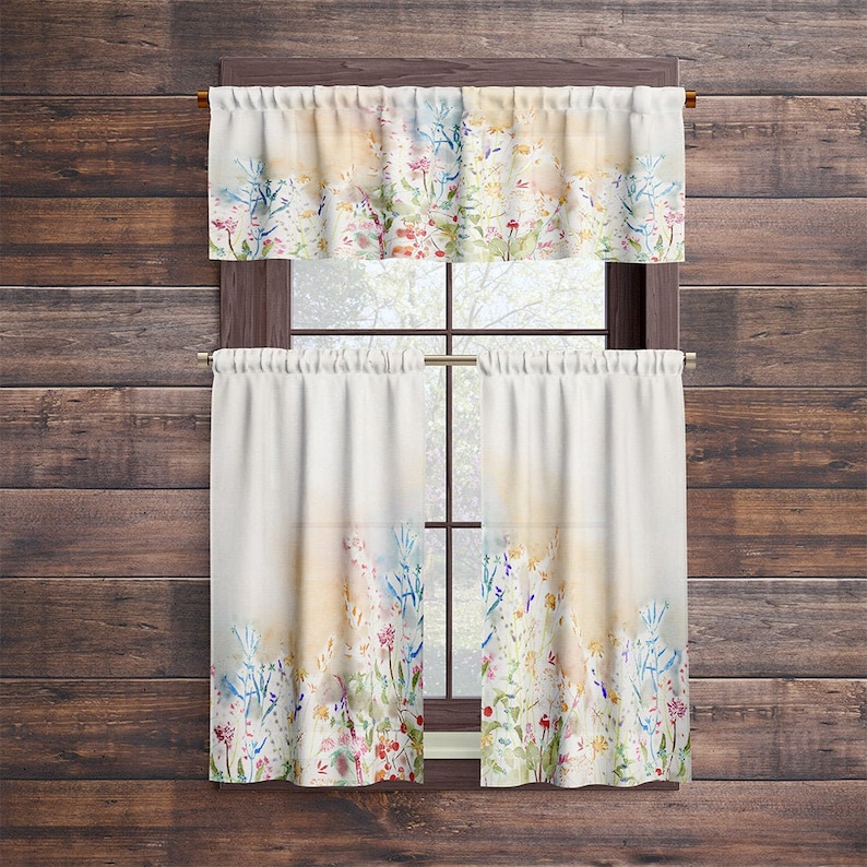 Floral Window Curtain Valance With Watercolor Wildflowers for Etsy