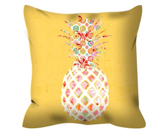Floral Pineapple Throw Pillow: Colorful Girls Bedroom Decor