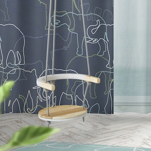 Navy Elephant Nursery Curtains: Blackout or Sheer Drapery Panels