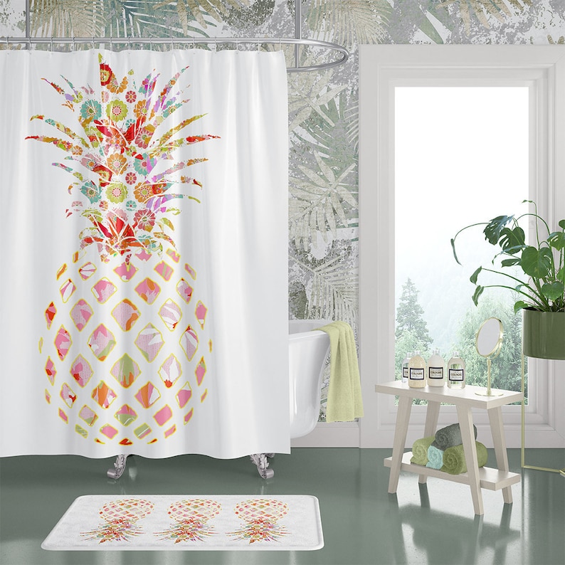 Tropical Shower Curtain. Pineapple Shower Curtain. Extra Long Etsy