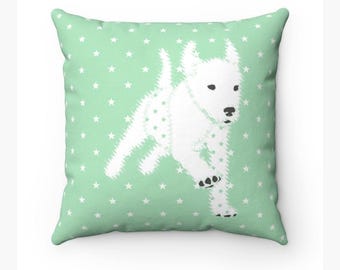 Puppy Dog Nursery Pillow: Cozy Blue Design - Durable Soft Polyester, Eco-Friendly Inks, Machine Washable Cover