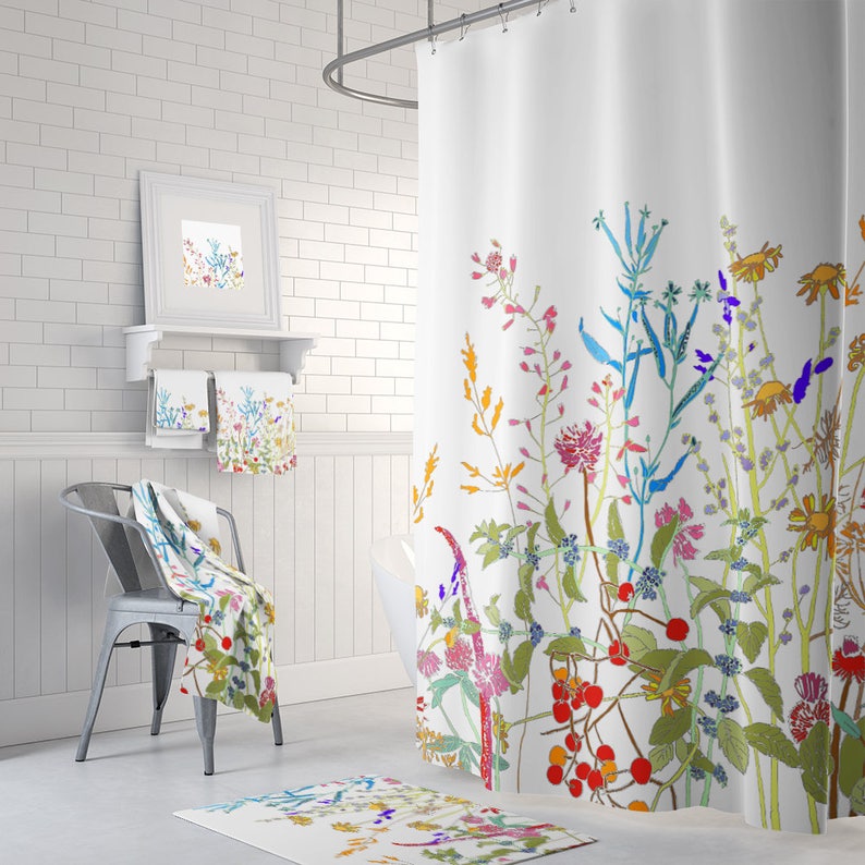 Floral Bathroom Decor Extra Long Shower Curtain Floral Etsy