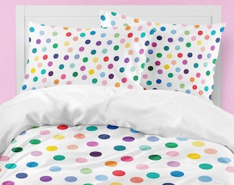Polka Dot cotton duvet cover for girls bedroom. Colorful Twin duvet, full duvet, queen or king size. Little girl bedding and bedroom decor.