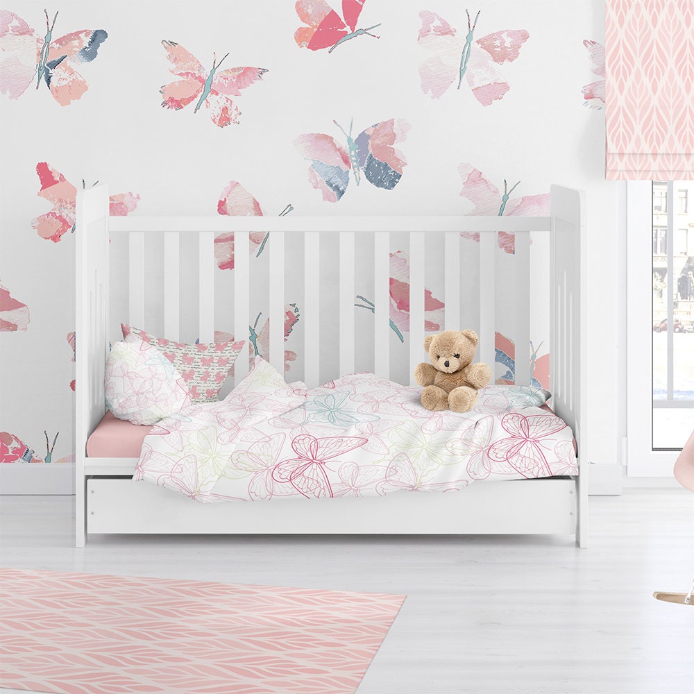 Butterfly Nursery Bedding. Girl Toddler Pink Bedding. Pink Etsy