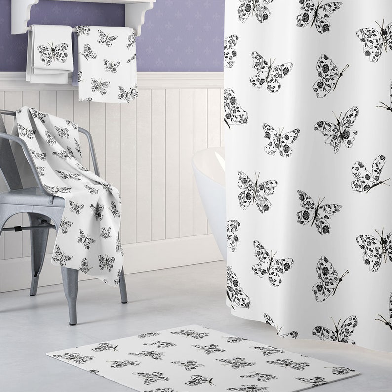 Unique Black and White Extra Long Shower Curtain Butterfly Etsy