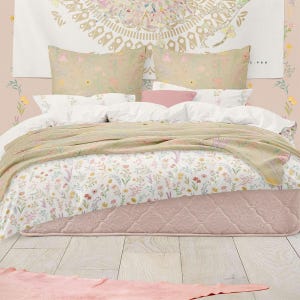 Juego de funda nórdica floral estilo bohemio para niñas: ropa de cama de algodón estilo rústico.