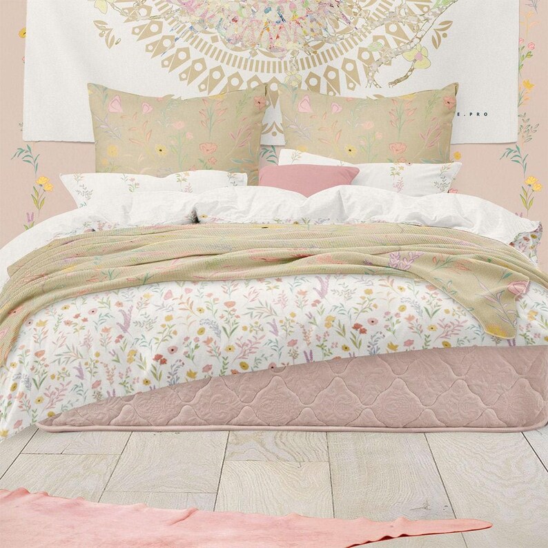 Boho Floral Cotton Sateen Duvet Cover Set: Farmhouse Inspired Bedding (Queen Size) image 1