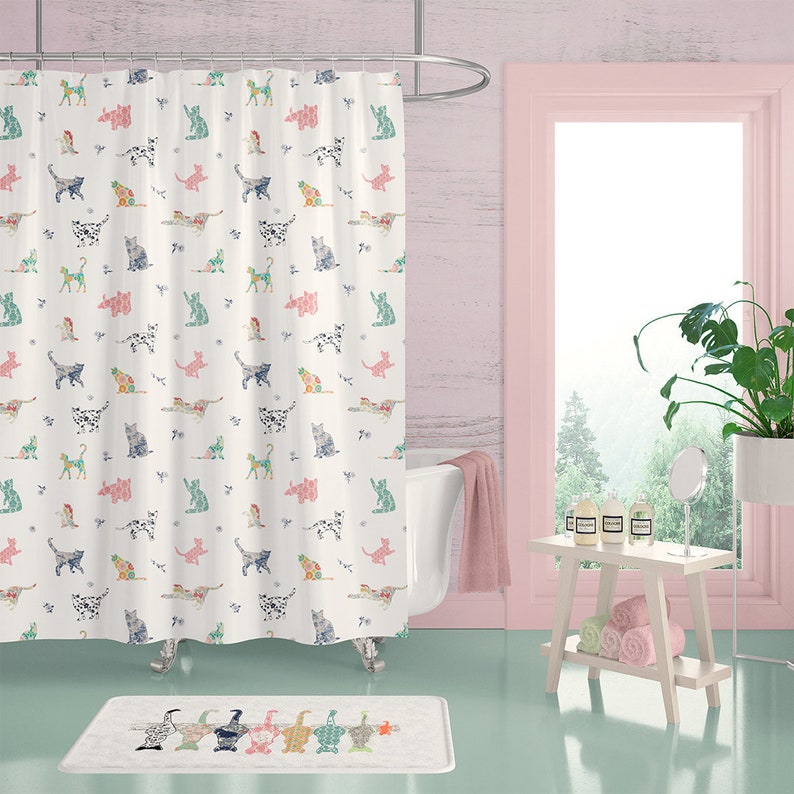 Cats Shower Curtain Shaby Chic Bathroom Decor Set With Bath Image 0