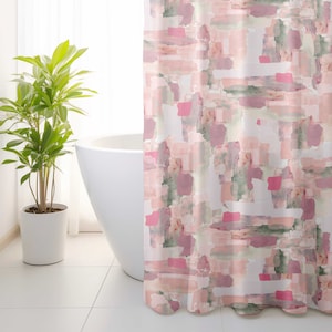 Blush Pink Shower Curtain -  Artistic Abstract Modern Bathroom Set With Matching Bath Towels & Bath Mat