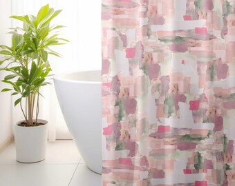 Ansudayan Navy Blue & Pink Floral Shower Curtain - Waterproof Fabric 72x72 Inches With Hooks - View #11