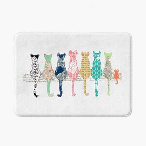 Cats Bath Mat Colorful Design: Non-Skid Microfiber Rug, Vibrant Cat Decor | Quick-Dry, Cushioned Foam | Small & Large Sizes