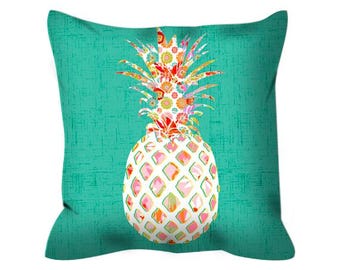 Pineapple Pillow Double Sided Print: Tropical Outdoor Cushion, Waterproof Polyester Fabric | Insert Included, Large Size, Garden Decor