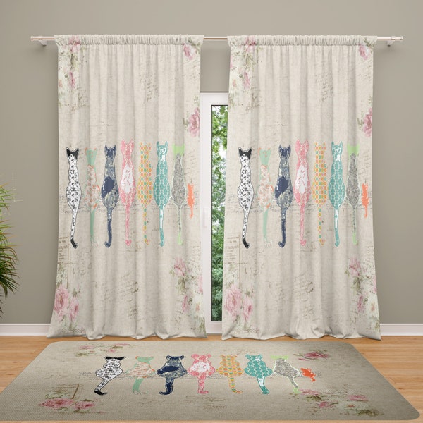 Cat Curtains. Kids Curtains. Blackout Curtain Panels. Window Curtains. Cat Nursery Curtains. Bedroom Drapery Panels. Sheer Curtains.