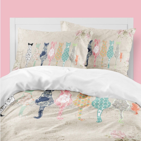 Cat Nursery Duvet Cover With Bed Pillows For Baby and Toddler Bedroom Decor:  Soft Cotton, Machine Washable | Toddler Room Decor