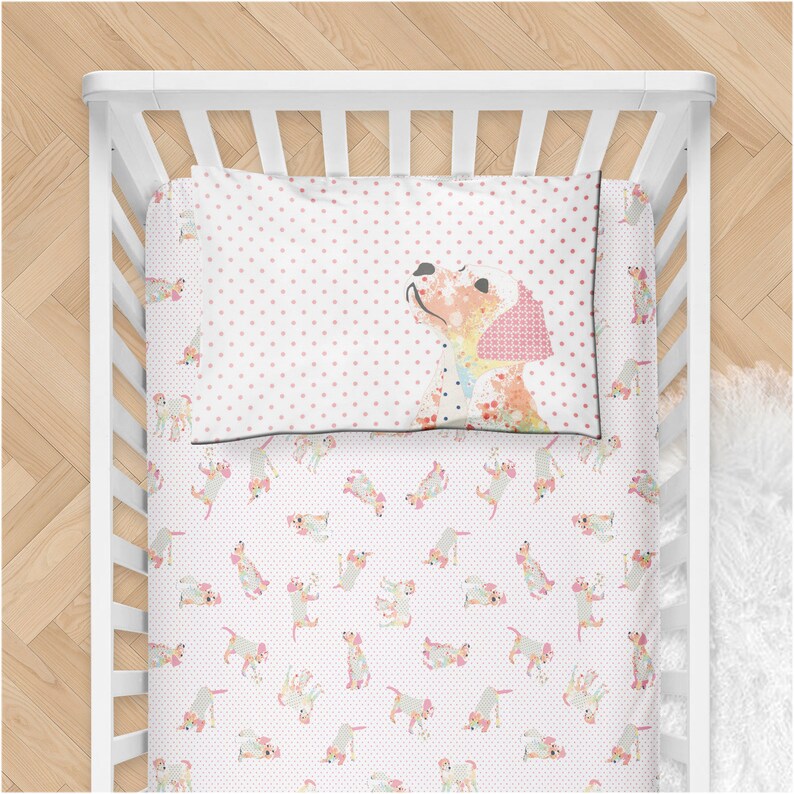 Baby Bedding Set With Puppy Dogs. Girls Coral Pink Crib Etsy