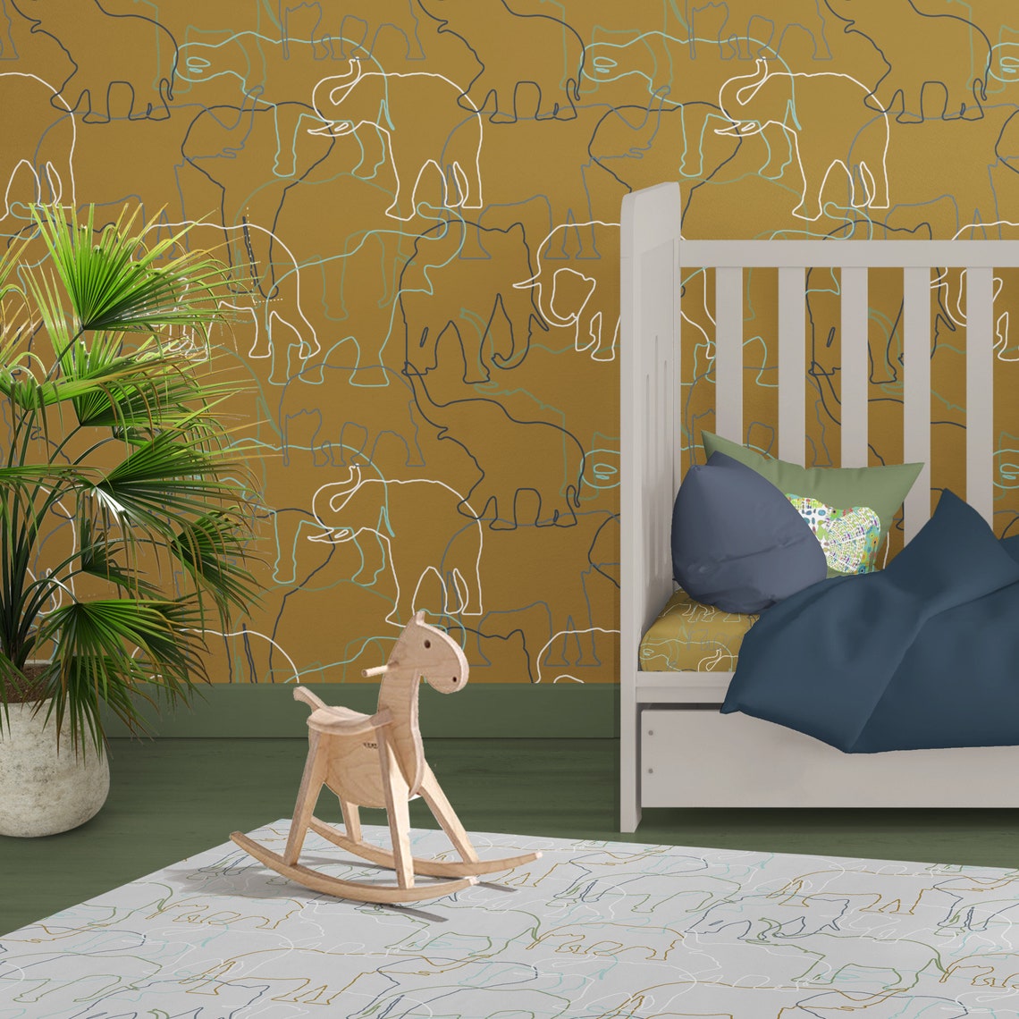 Safari Elephant Mustard Peel and Stick Wallpaper With Modern - Etsy