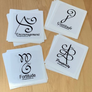 Adesivos de vinil transparente, 3"x3", símbolos Zibu