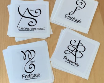 Przezroczyste naklejki winylowe, 3"x3", symbole Zibu
