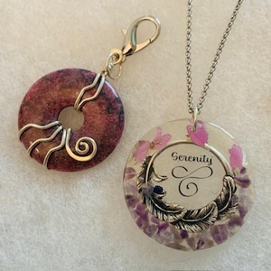 Resin and Gemstone Talisman, Serenity, Zibu Symbol, Rhodonite Donut