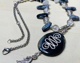 Risk, Zibu Symbol, Necklace, Agate and Obsidian