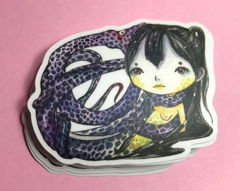 3 Inch Moray Eel Die Cut Vinyl Sticker - OOAK - illustration watercolor - Mermay 2019 by Verona Chen