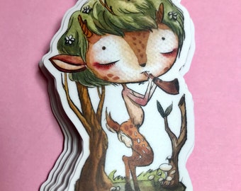 3.5 Inch Fauns Die Cut Vinyl Sticker - OOAK - illustration watercolor - Mermay 2019 by Verona Chen