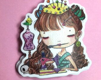 2.9 Inch Sewing Die Cut Vinyl Sticker - OOAK - illustration watercolor - Mermay 2019 by Verona Chen