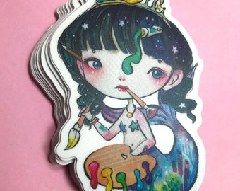 3.4 Inch Artist Mermaid Die Cut Vinyl Sticker - OOAK - illustration watercolor - Mermay 2019 by Verona Chen