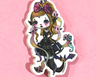 3.5 Inch Gothic Lolita Mermaid Die Cut Sticker - Gothic Girl Cosplay with Ghost Creepy Cute Watercolor Ink - Mermay 2018 by Verona Chen