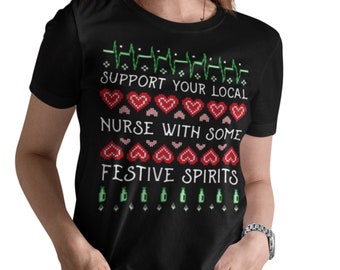 Nurse Christmas Shirt, funny Christmas Nurse Shirt, festive RN Nurse Gift, ER Nurse Xmas Shirt, CRNA Nurse drinking Christmas Tshirt, nhs