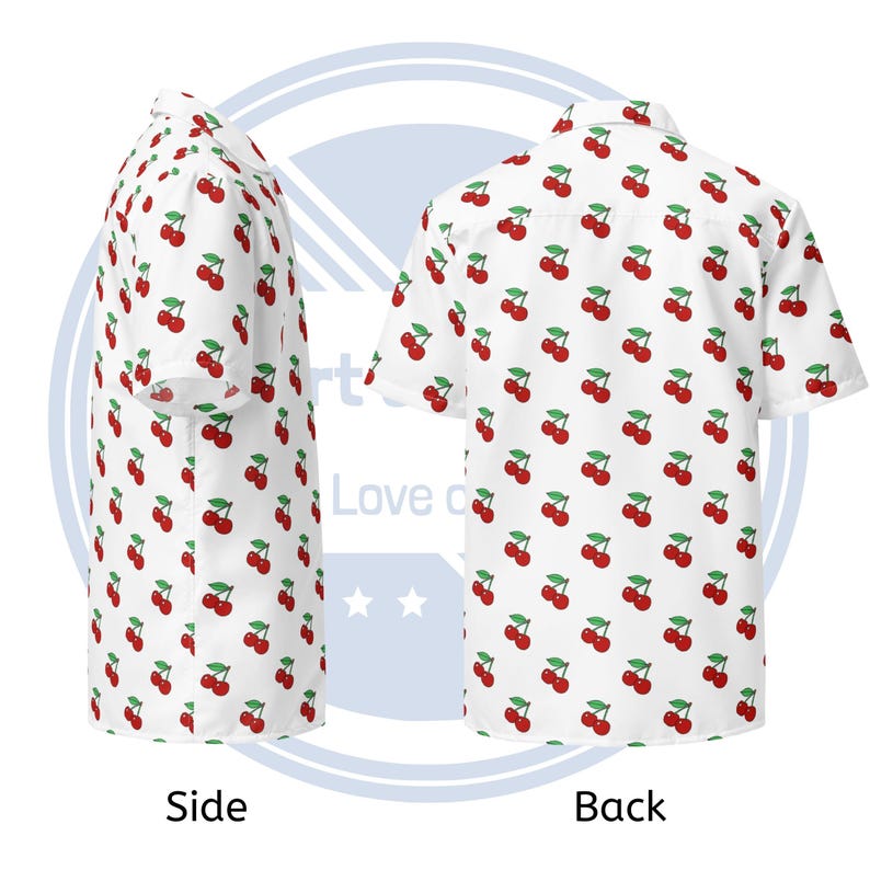 Red and white cherry pattern button up shirt for men and women