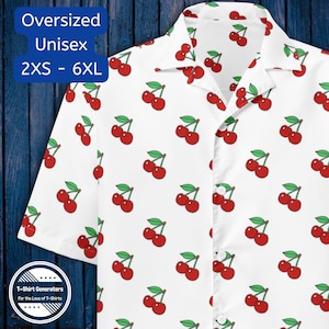 Red and white cherry pattern button up shirt for men and women