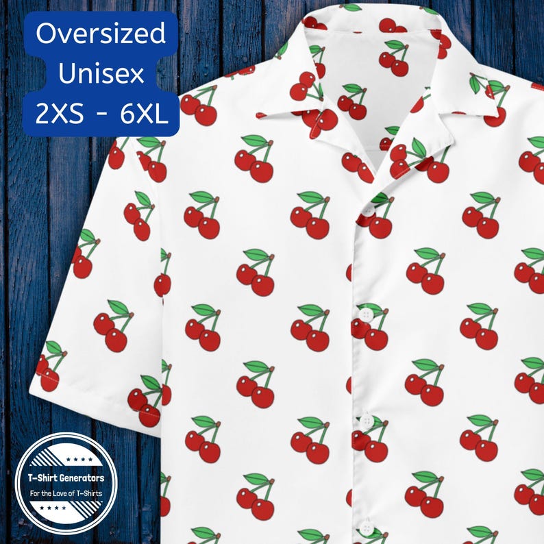 Red and white cherry pattern button up shirt for men and women
